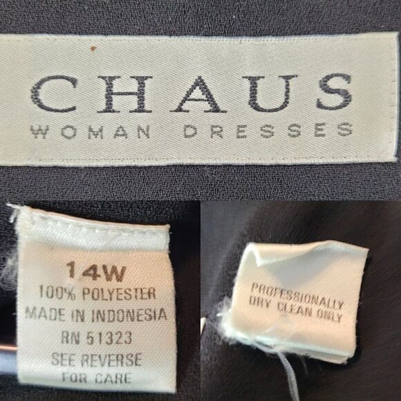 Vintage 80's Chaus Shift Dress 14W Black Button Front‎ Lace Pleated Ruffle Hem - Picture 3 of 10